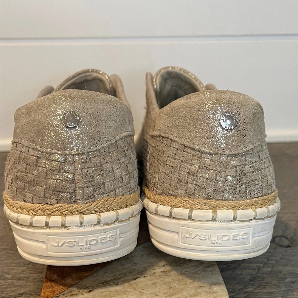 J/Slides NYC Kayla gold metallic woven leather slip on shoes 8.5 - Picture 4 of 8